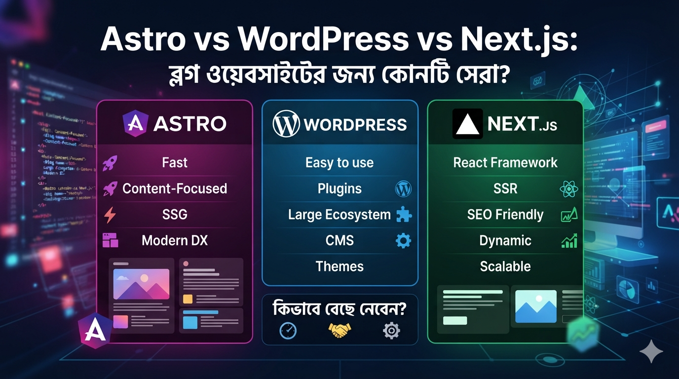 Astro vs WordPress vs Next.js: ব্লগ ওয়েবসাইটের জন্য কোনটি সেরা?