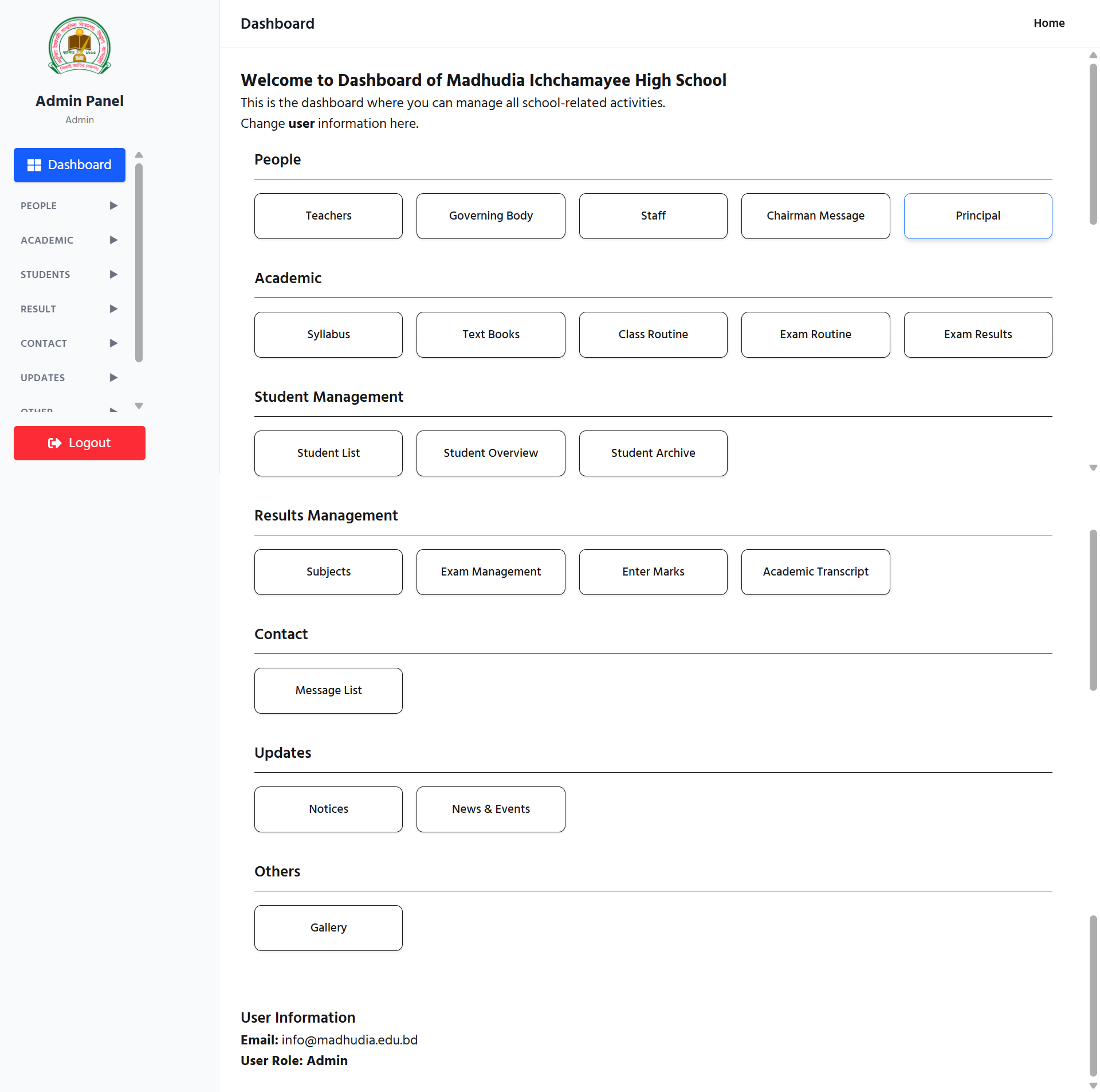 Screenshot of Dashboard